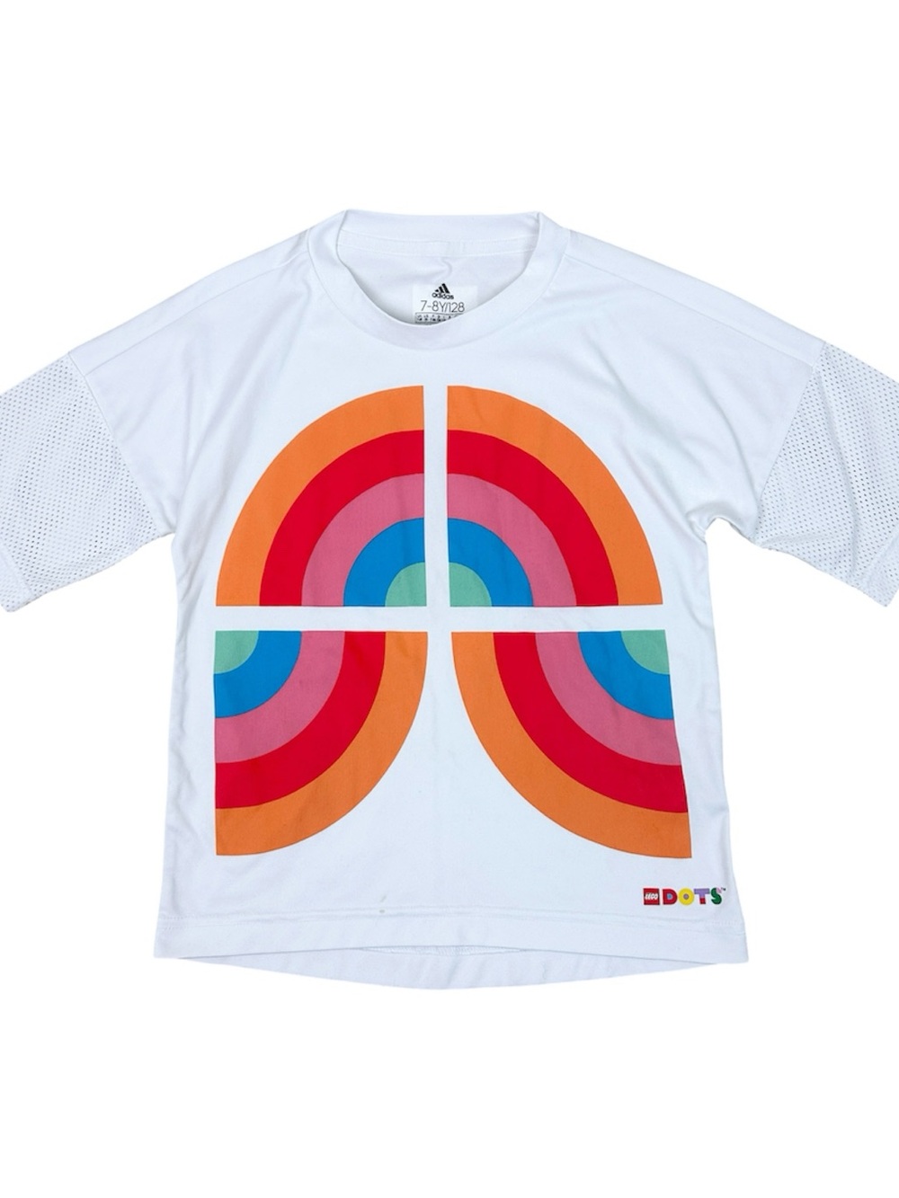 Adidas Kids Lego Dots White Graphic Rainbow Athletic Tee